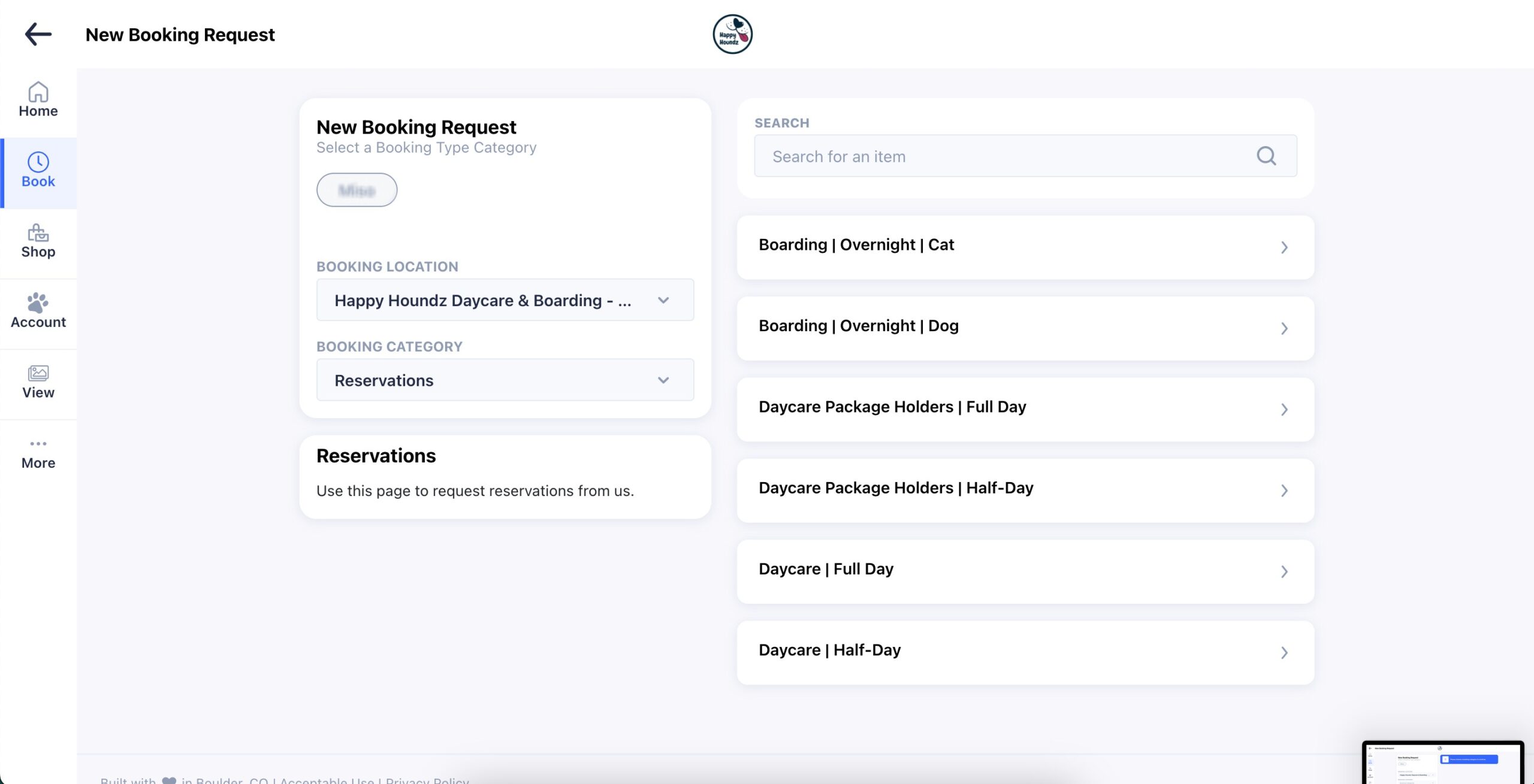 Screen capture of appointment booking through GingrApp & Happy Houndz.